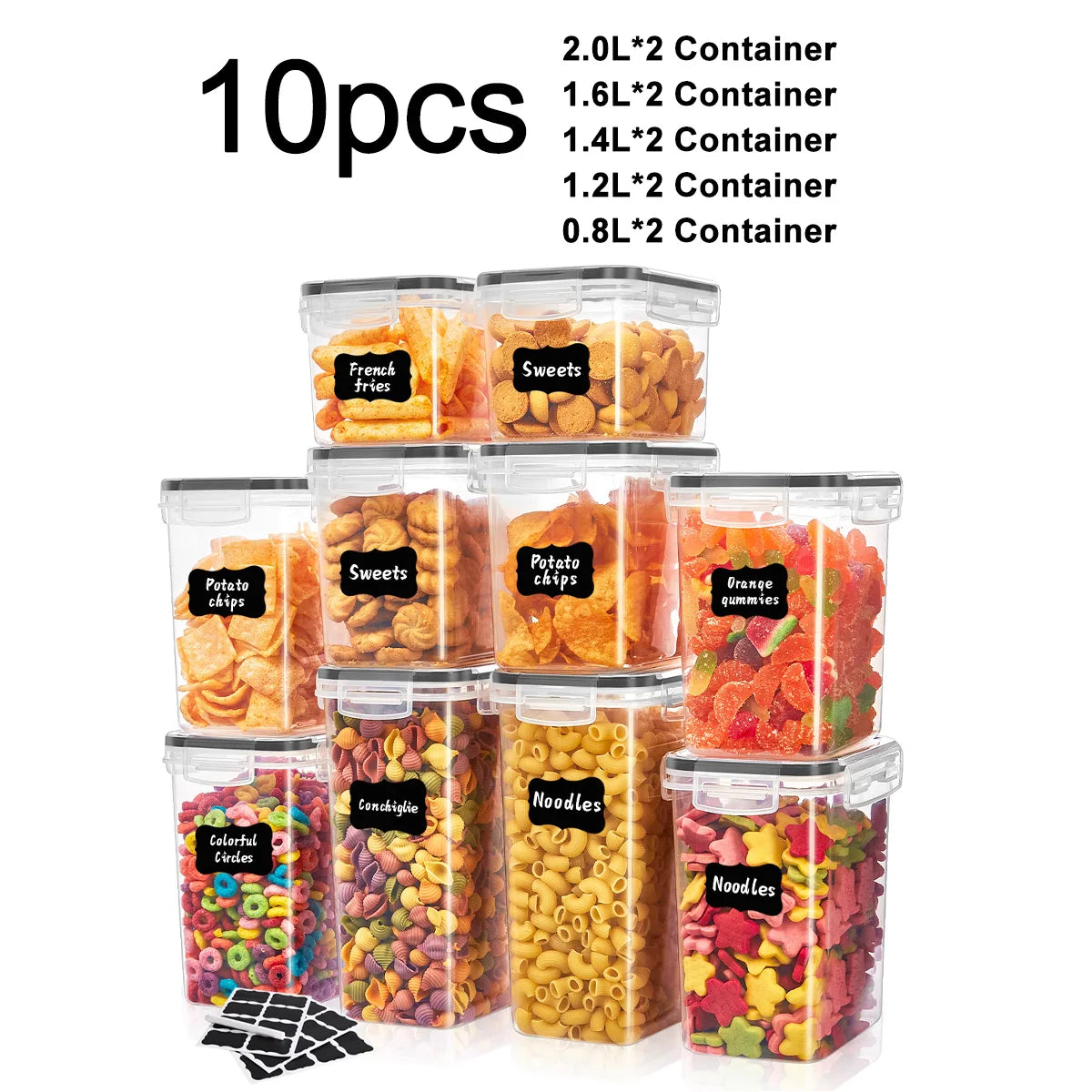 Airtight Food Storage Containers – 10-Piece Set with Labels
