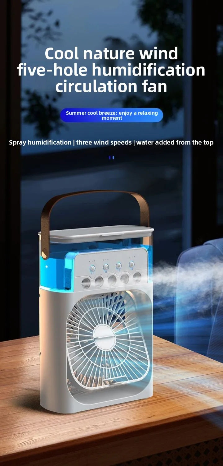 Portable Misting Fan – Desktop Air Cooler with LED Lights