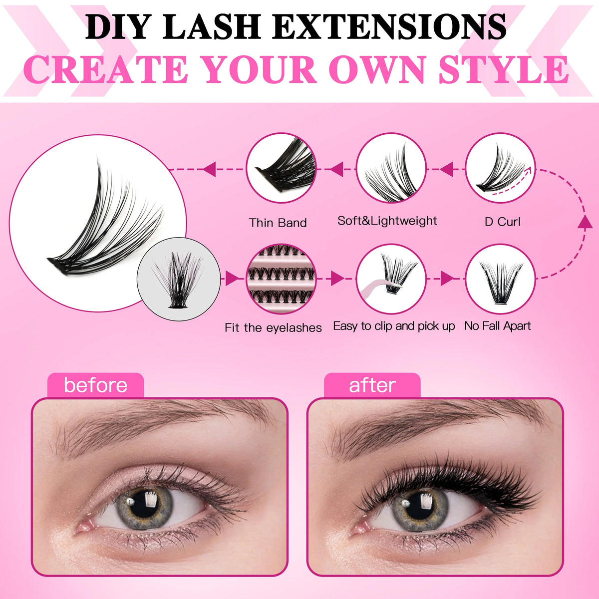 LASHVNNA DIY Lash Cluster Kit – Waterproof Bond & Seal, Tweezers Included